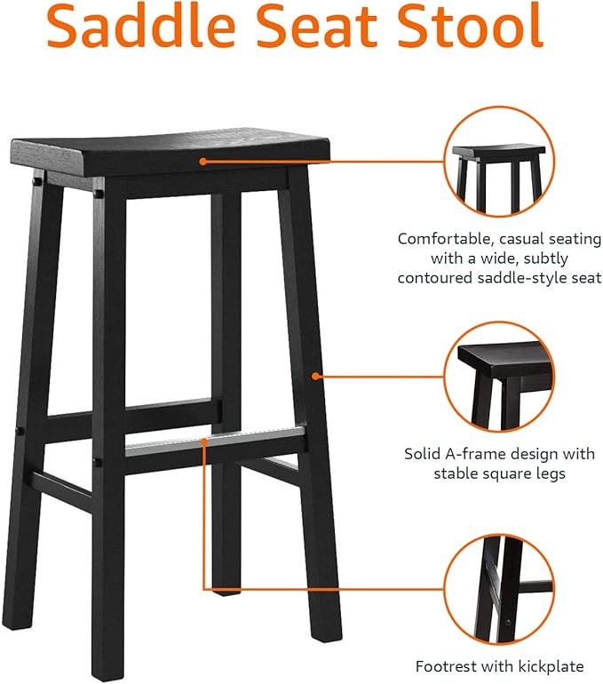 Amazon Basics Solid Wood Saddle-Seat Counter Height Bar Stools