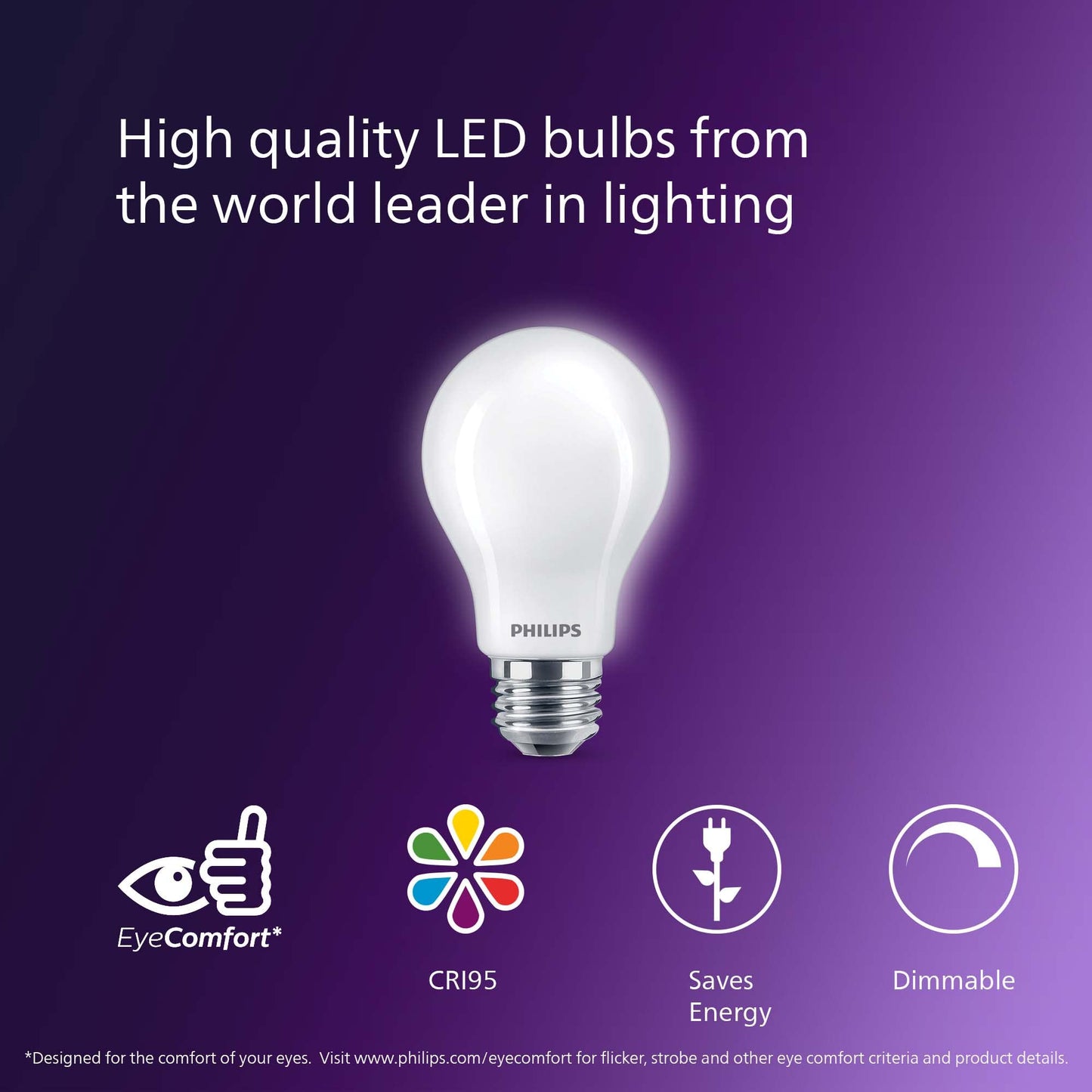 PHILIPS LED 75W A19 4-Pack Ultra Definition Daylight (5000K) 1100 Lumen (9W = 75W) Dimmable Frosted Flicker-Free Light Bulbs