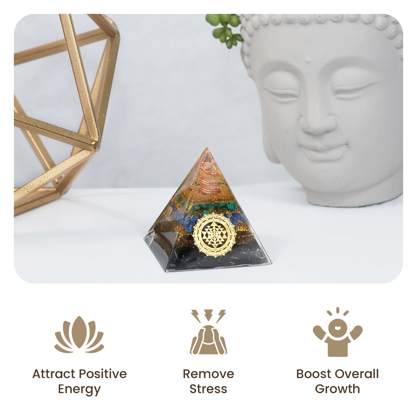 Tourmaline Orgone Pyramid Charged for Wealth, Happiness, and Good Fortune, Genuine Crystals and Healing Stones, Malachite, Lapis Lazuli, Amethyst, orgonite Chakra Pyramid Crystal, Energy Generator