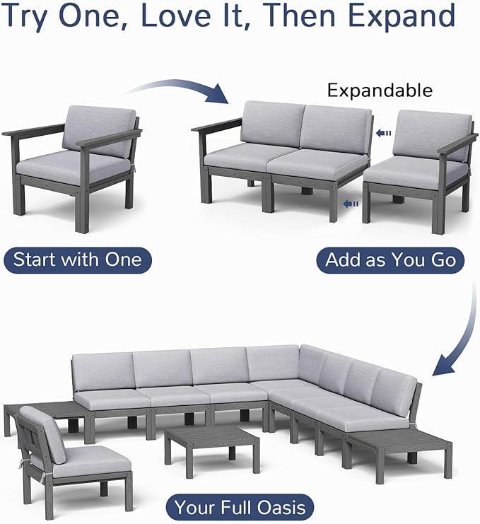 Stoog 6-Piece Modular Outdoor Sectional Sofa Set, All-Weather Patio Furniture