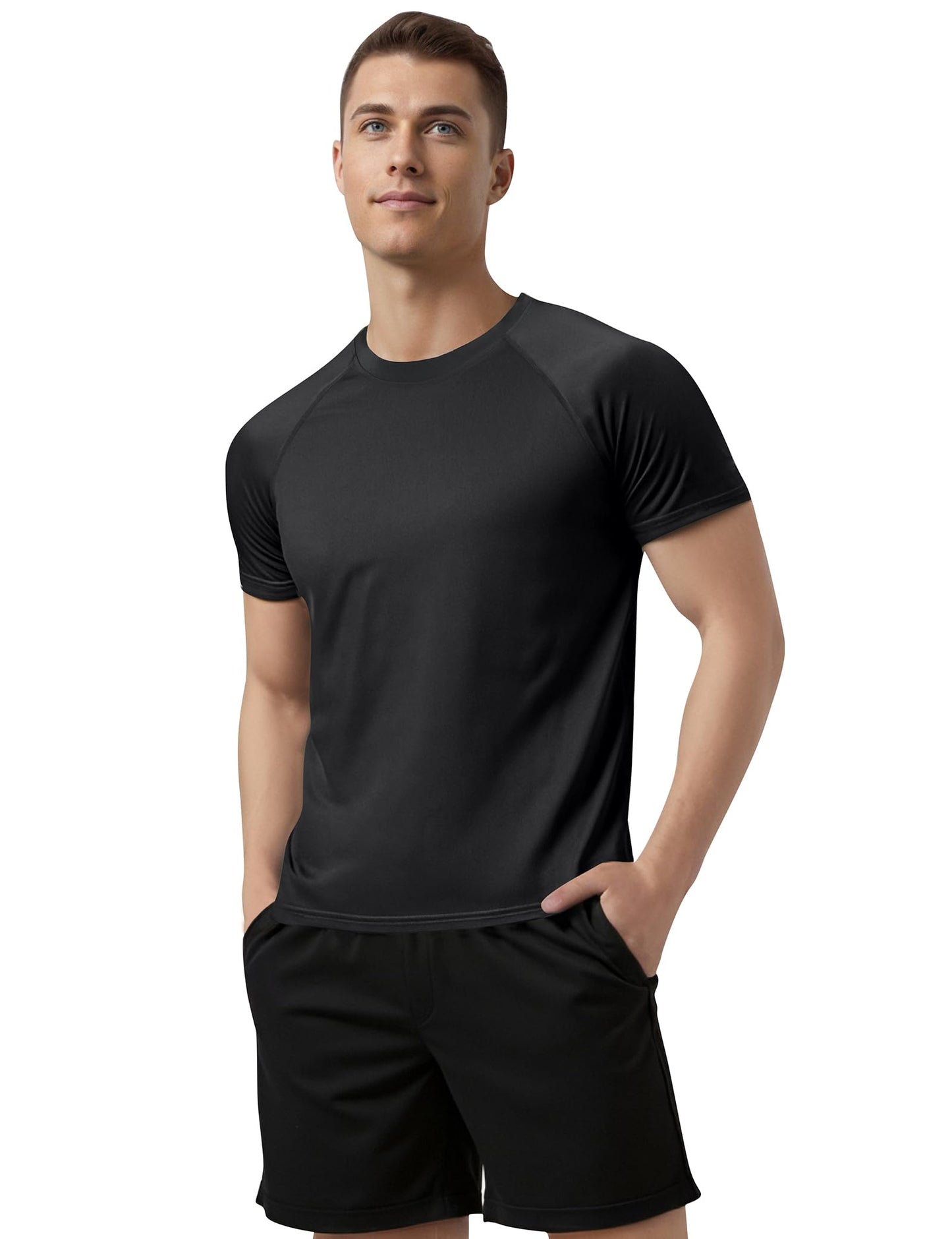 Cimic 3 Pack Gym Shirts for Men Workout Quick Dry Tops Casual Moisture Wicking Active Athletic Runing Tops Short Sleeve T-Shirt(590) Black Grey Green-L