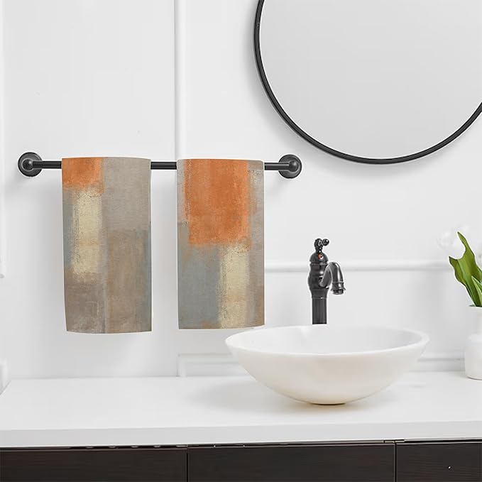 Orange and Brown Neutral Abstract Art Painting Hand Towel Set of 2, Abstract