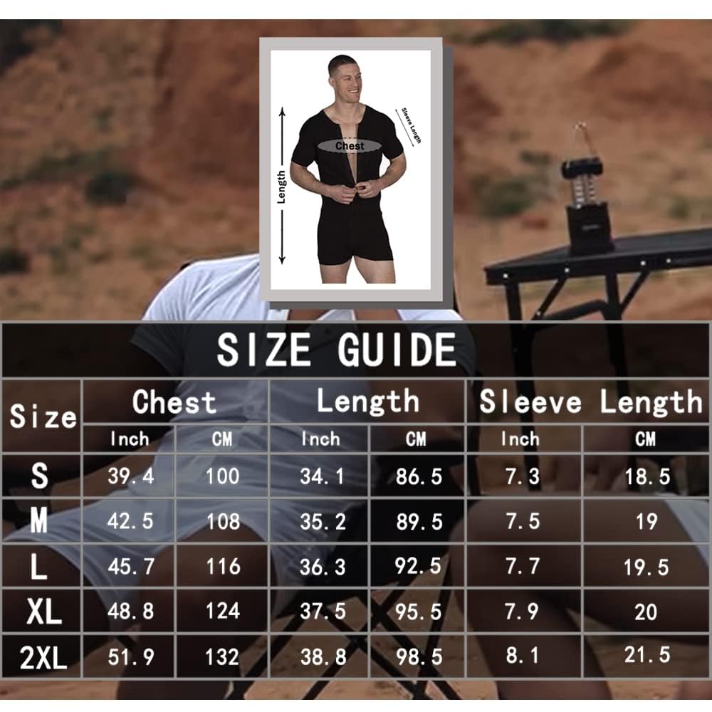 GYMAPE Mens Short Sleeve Onesie Henley Jumpsuit Pajamas Stretchy Cotton One Piece Garment Blue S