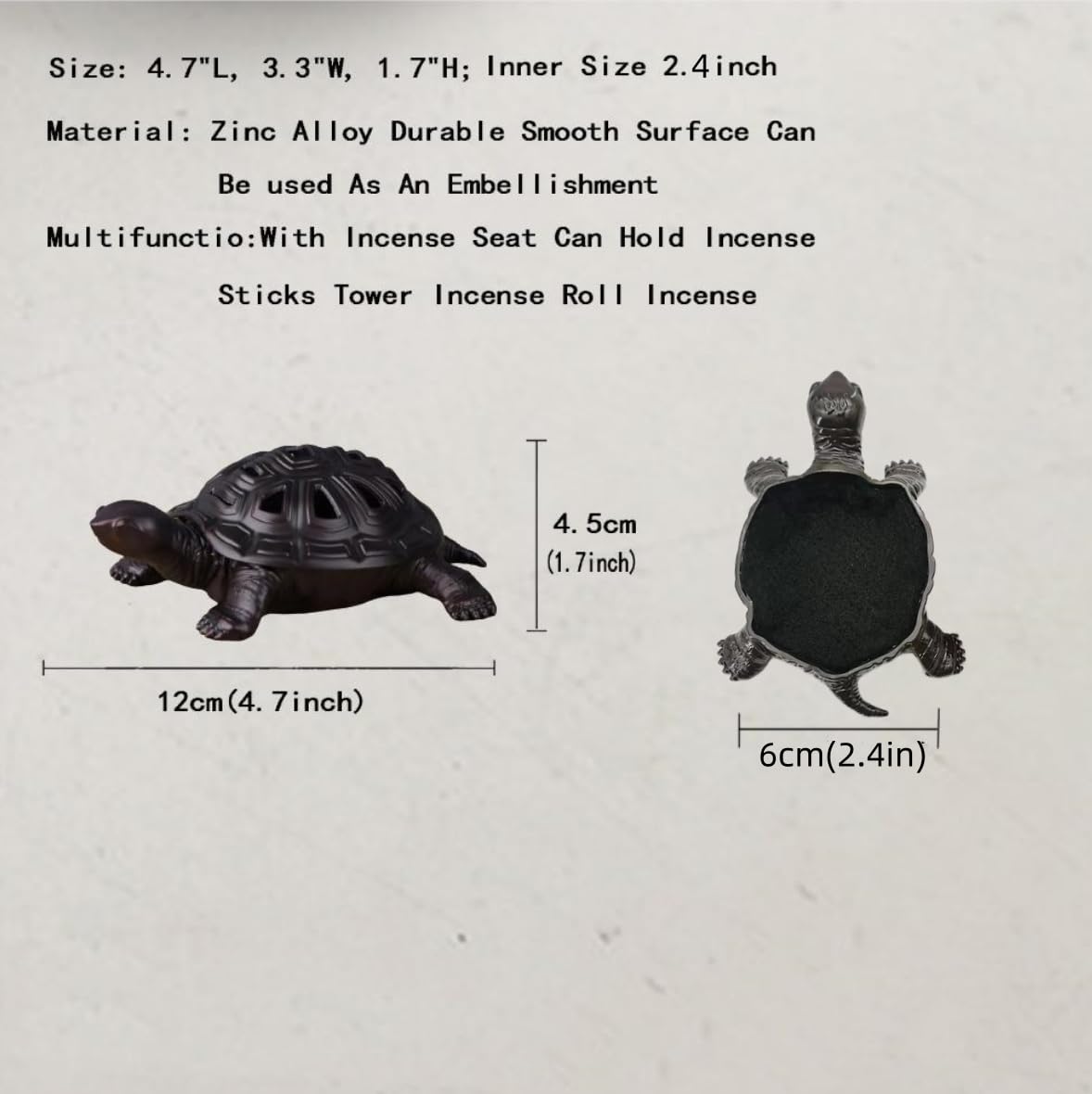 Incense Burner, Incense Holder with Incense Stick Holder, Vintage Censer Metal Turtle Ash Catcher, use for Stick or Coil Incense, Sage Cones and Frankincense