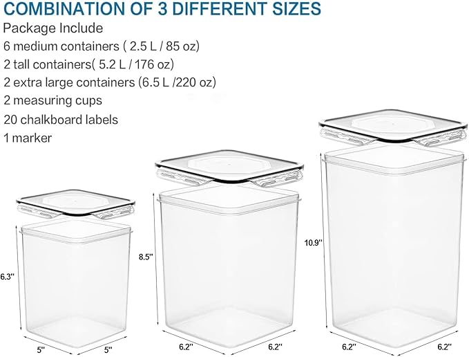 VERONES Large Tall Airtight Food Storage Containers, 10 PACK Plastic Airtight