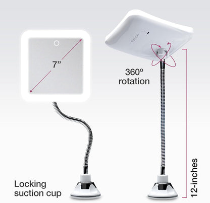 Fancii 10x Flexible Magnifying Mirror with 3 LED Light Settings, Rechargeable - Gooseneck Lighted Makeup Mirror for Bathroom, Locking Suction Mount, Cordless, 360° Rotatable (Mira 2 Plus)