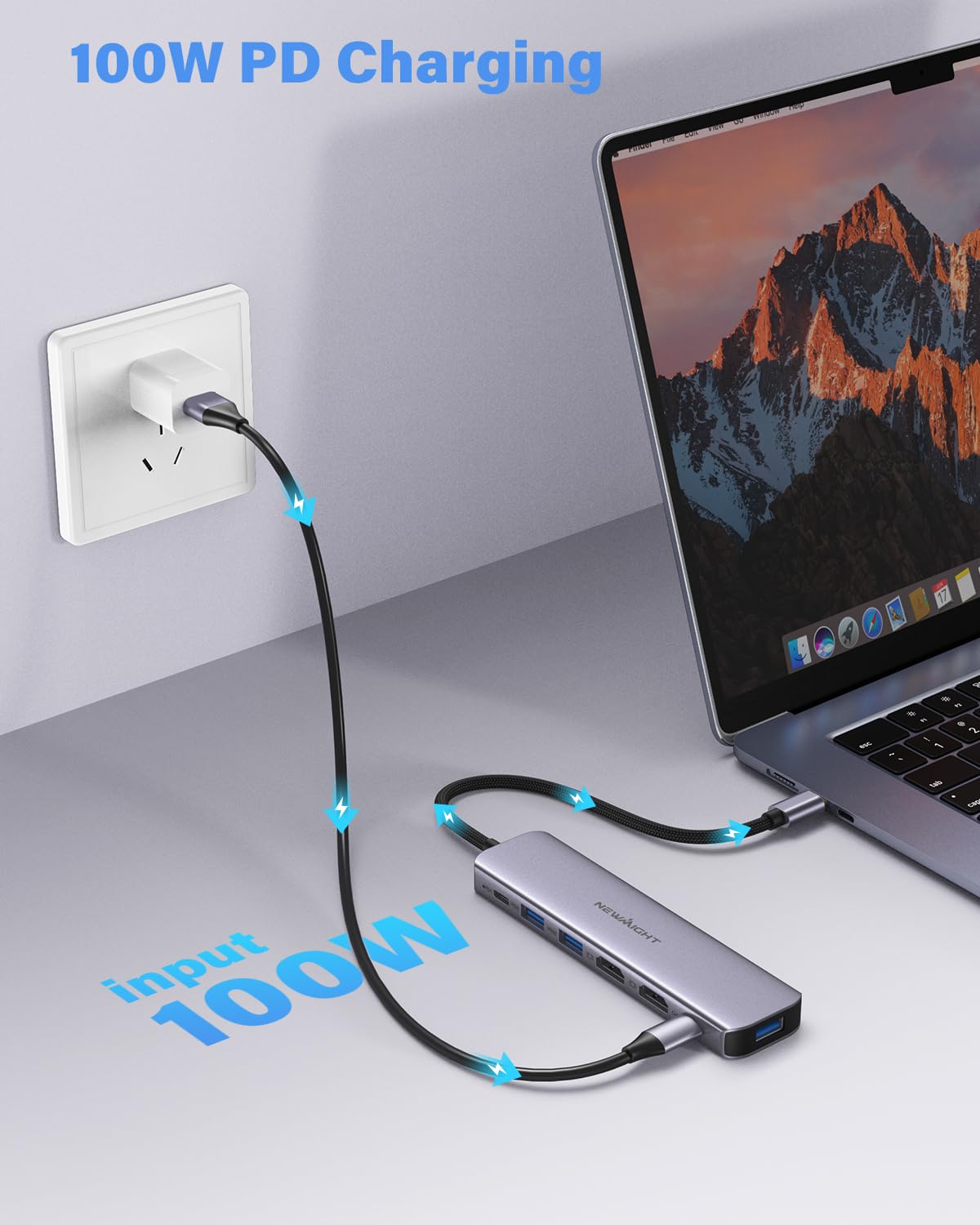 Newmight 7 in 1 USB C Docking Station - Dual Monitor with 2 HDMI, 3 USB 3.0, 100W PD, Compatible with Dell, HP, MacBook Pro Air, iPhone 15 Series