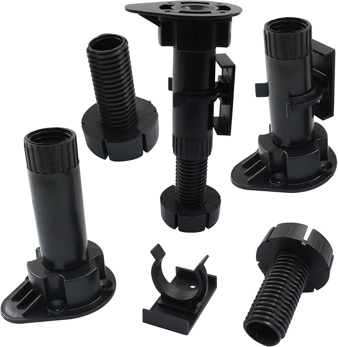 Jiozermi 4 Pack Black Plastic Cabinet Legs, Adjustable Furniture Feet