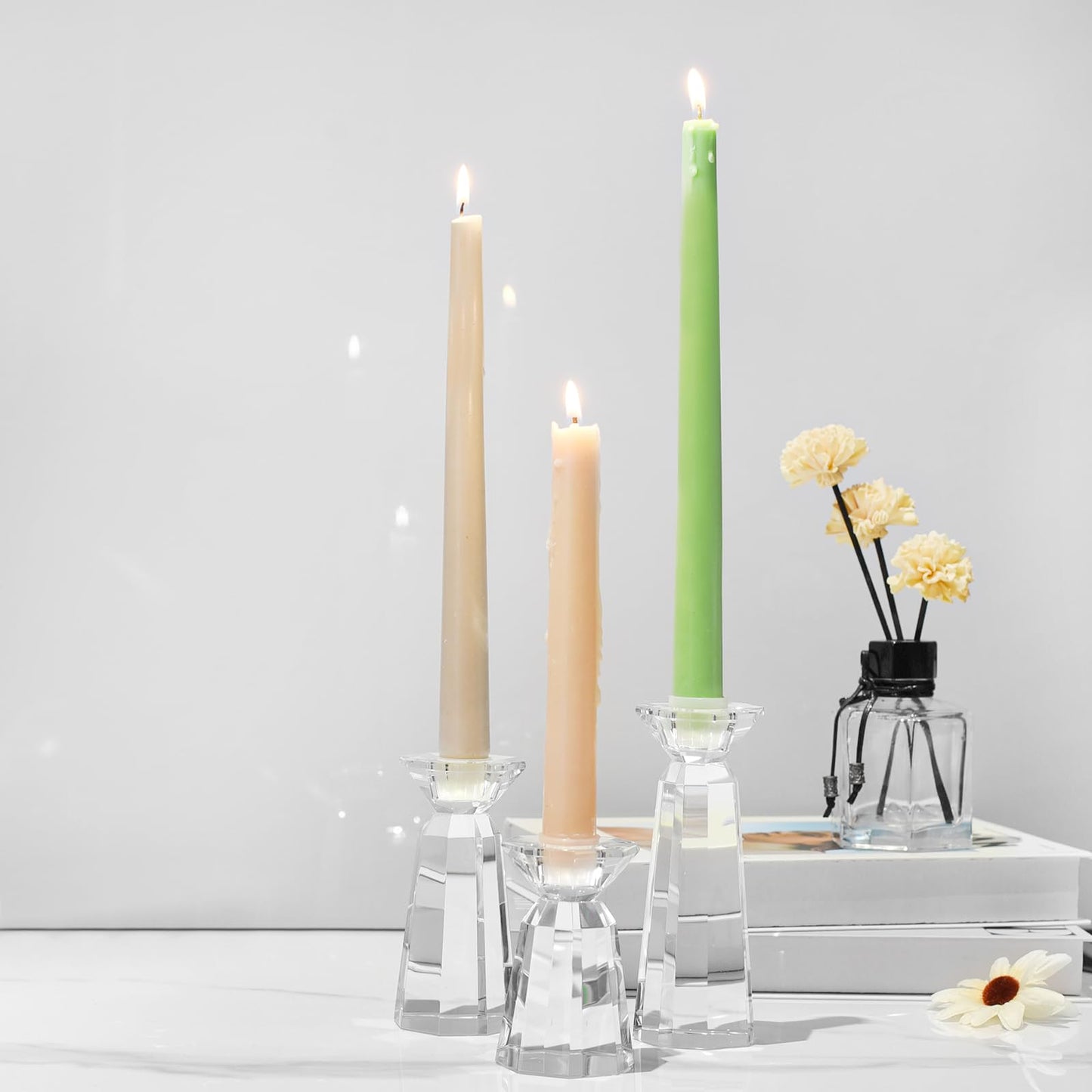 DONOUCLS Crystal Tapered Candle Holders Crystal Candlestick Home Tabletop Decorations Pack of 3, Comes with Gifted Box