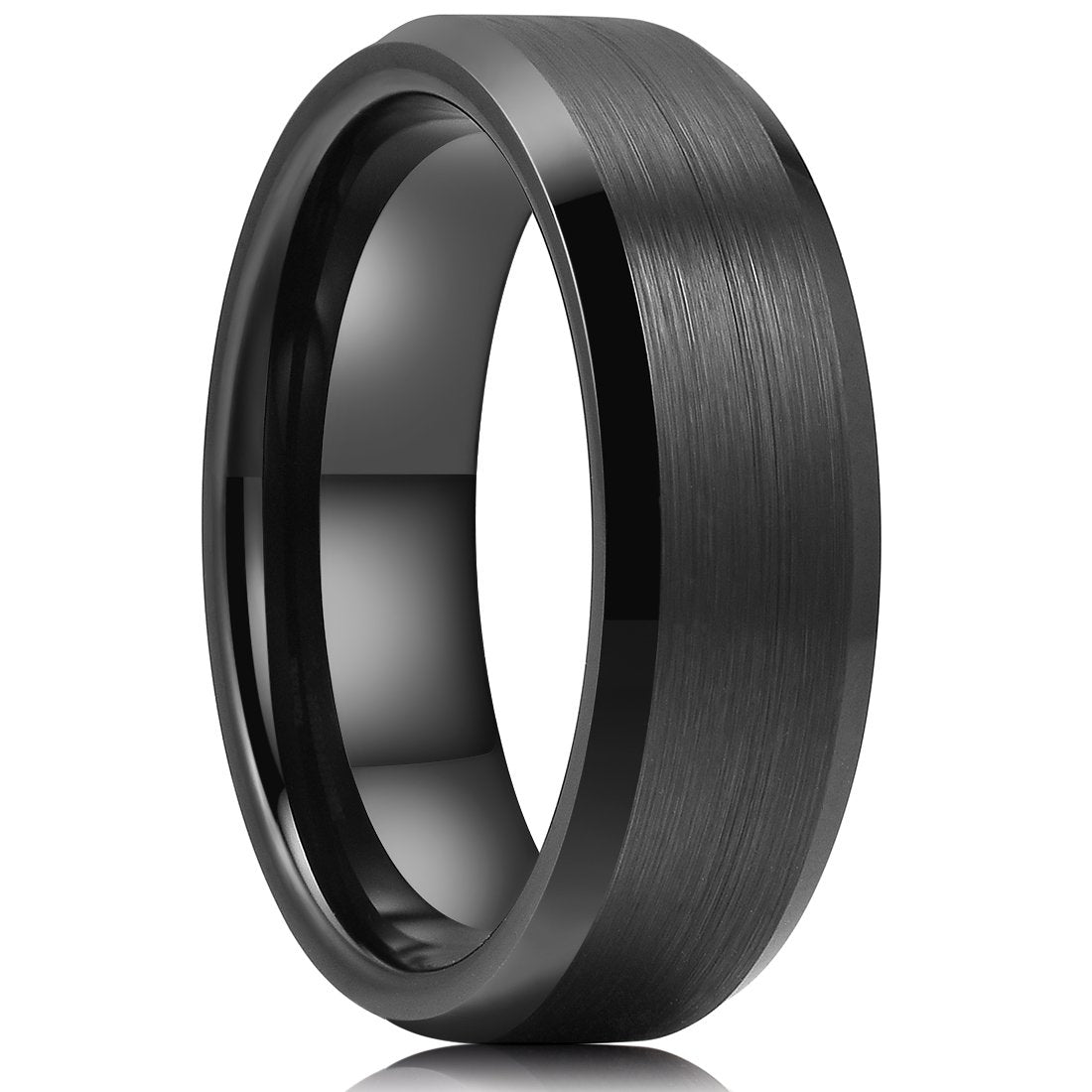 King Will 7mm Men's Black Wedding Ring - Brushed Matte Surface, Beveled Polished Edge, Comfort Fit Size 7