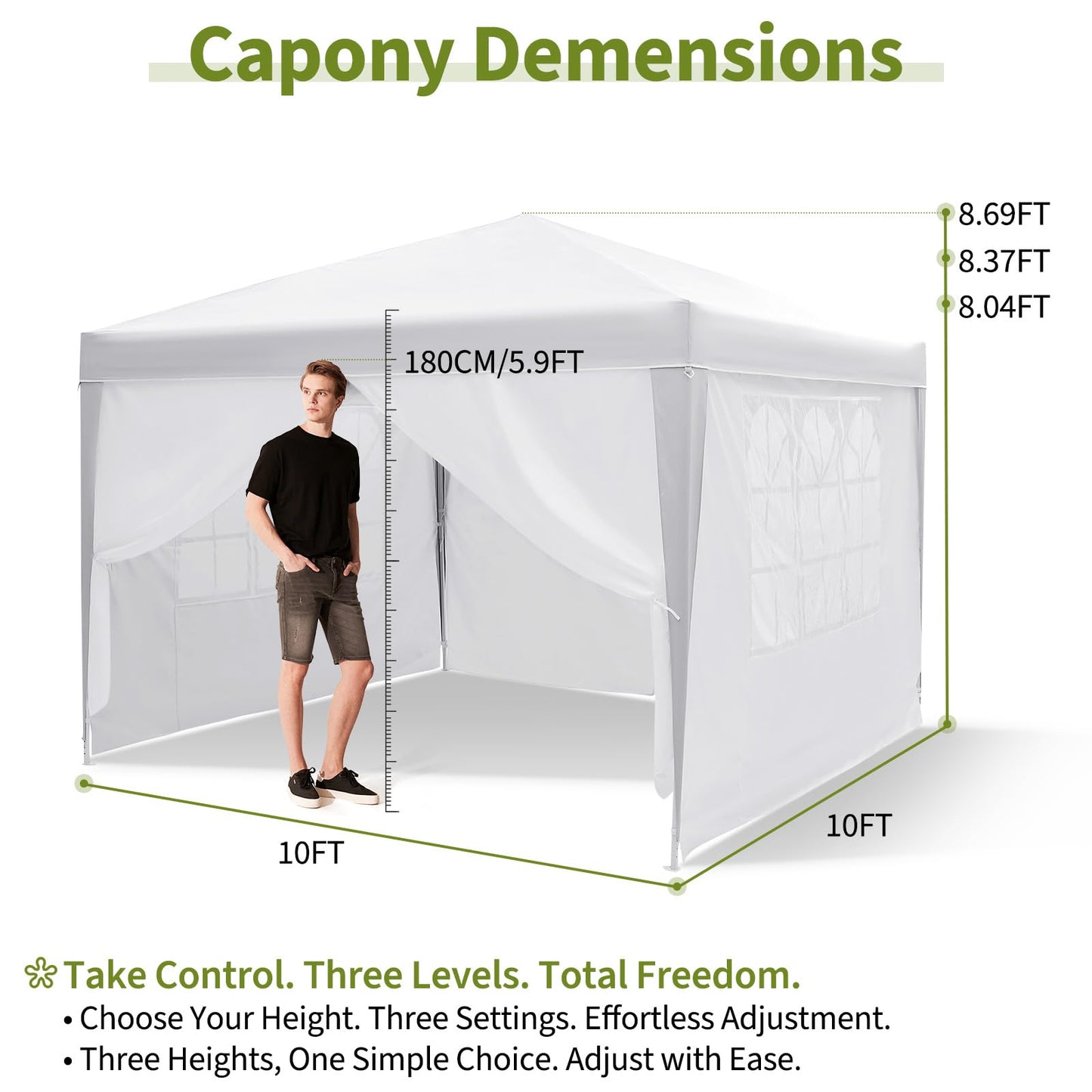 10x10 Pop Up Canopy Tent with Sidewalls, Outdoor Instant Canopy Tent with Carry Bag for Commercial Events, Camping, Beach, Backyard, White