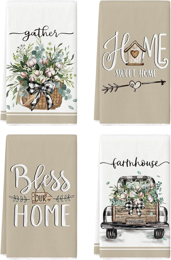 Artoid Mode Eucalyptus Truck Flowers Basket Spring Kitchen Towels Dish Towels