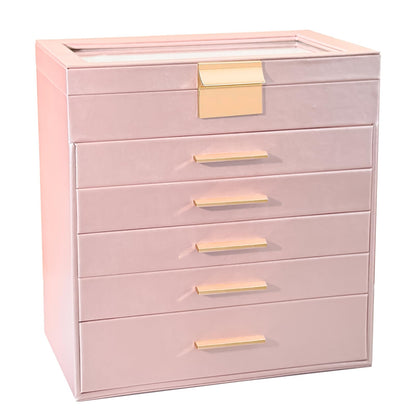 BOOVO Jewelry Boxes for Women, White and Black 6 Layer Large Jewelry Box for Necklace, Bracelet, Earrings, Rings Storage, Jewelry holder Organizer for Girls Gift (Rose gold, 6 layer)