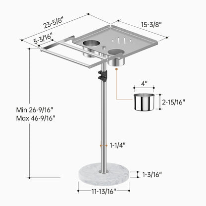 KES Adjustable Height Outdoor Towel Rack for Pool with Weighted Marble Base, 360° Swivel Hot Tub Towel Rack with Hot Tub Table & Drink Holders, 18/8 Stainless Steel, Fit Above Ground Pool, OTR201-2