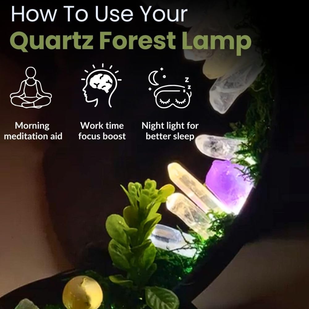 MINDFUL SOULS Natural Quartz Forest Crystal Lamp – Amethyst, Citrine & Clear Quartz Stone Lamp | Calming Nature Decor, Forest LED Lamp for Meditation, Sleep, or Mood Lighting