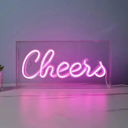 Cheers Neon Light,3D Countertop Standable LED Cheers Pink Neon Sign Decorative Letter Light Sign for Wedding Birthday Graduation Sports Party,Lighting Accessories for Bar Cart, 11.8x5.9x1.85in