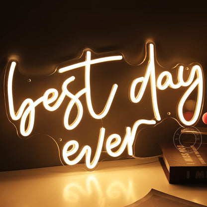 SYLHOME Best Day Ever LED Neon Light Up Sign USB Bedroom Living Room Bar Club Baby Cave Wall Decor Sign Wedding Birthday Anniversary Proposal Party Sign Christmas Gifts 15.8" X 9.1" 5V