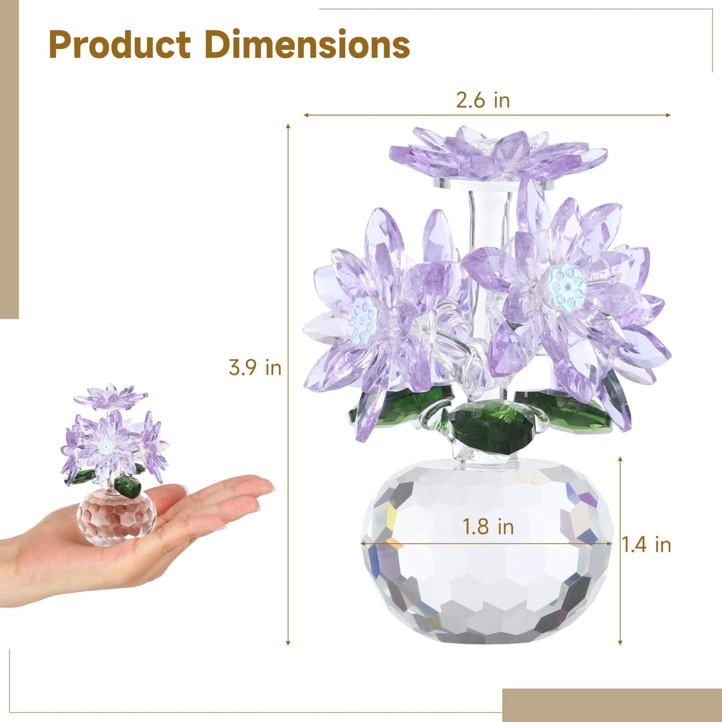 OMISTAR Crystal Purple Daisy Figurines, Crystal Flowers Daisy Decor, Small Paperweight Ornament with Present Box, Floral Collectible, Table Centerpiece for Home Decor