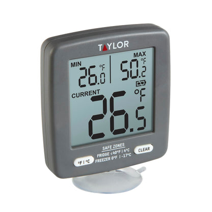 Taylor LCD Display Digital Kitchen Refrigerator/Freezer Kitchen Thermometer Min/Max on Display, 2 inch display, Gray, 1 Count (Pack of 1)