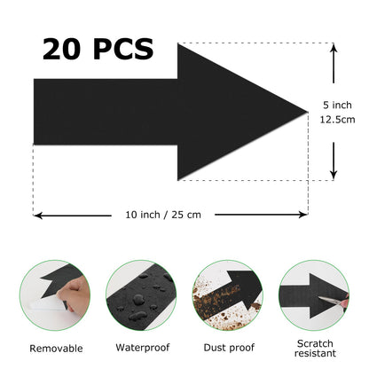 Arrow Floor Sticker Black 10"×5" Directional Floor Decal Self-Adhesive Removable Waterproof Arrow Vinyl Sign 20 PCS