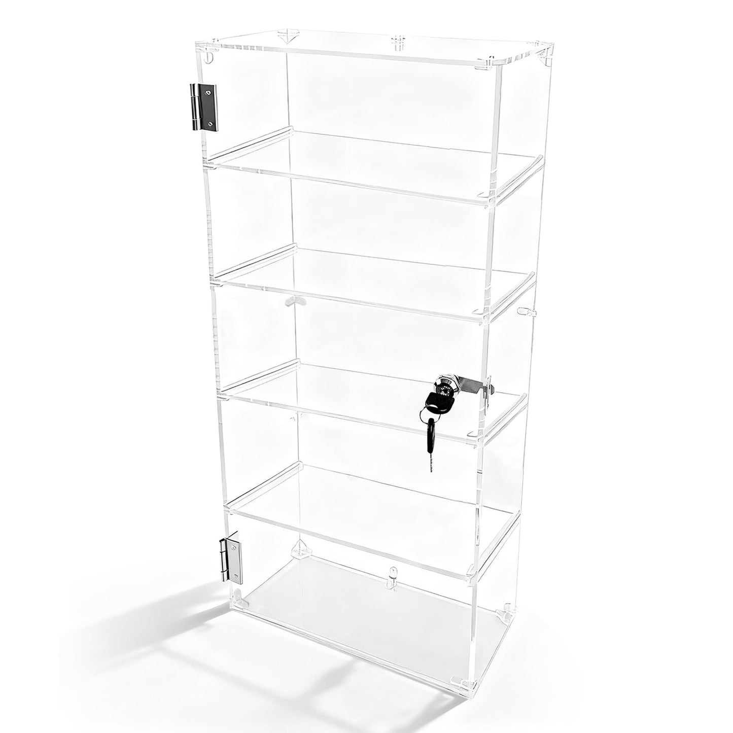 5 Shelf Acrylic Display Case with Lock,Clear Acrylic Box,Retail Display Case for Collectibles,Used to Store Collectibles, Jewelry, valuables, etc.-Safe and Orderly. (Transparent, Layer 5)