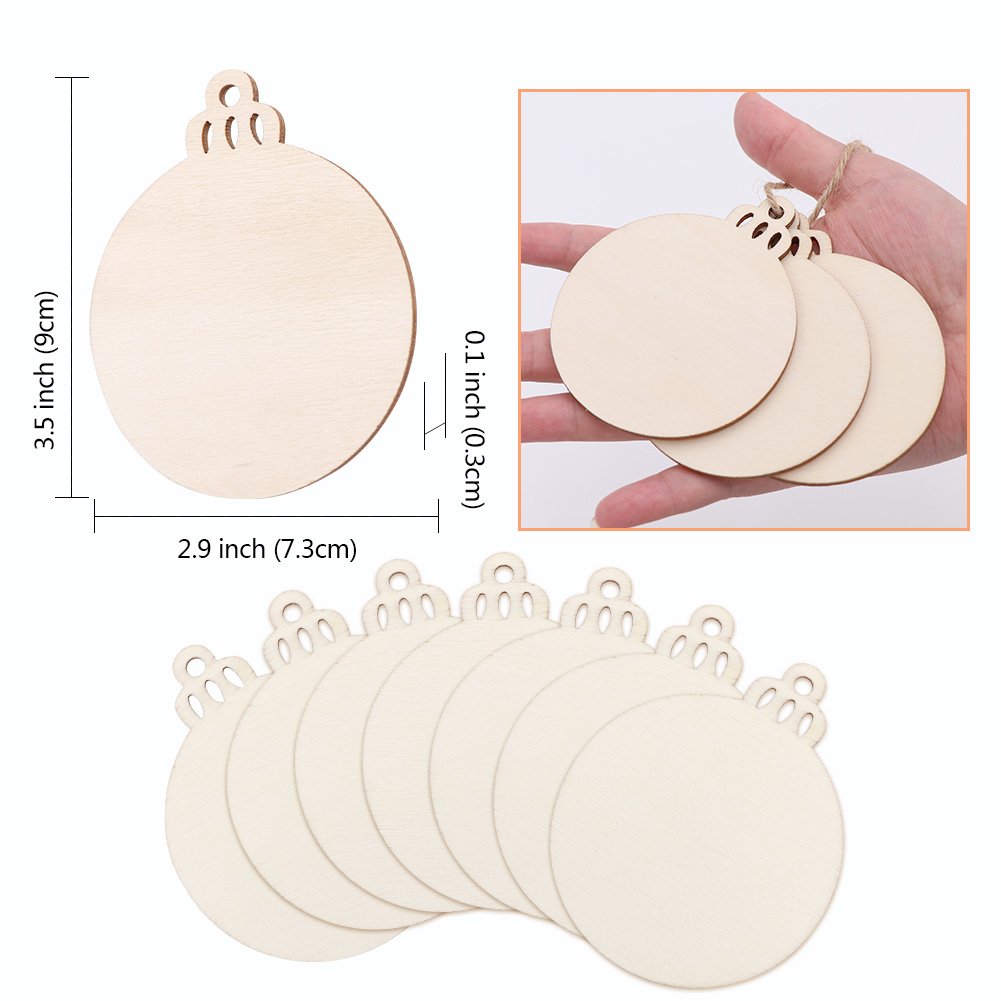 OurWarm 100pcs Wooden Ornaments for Crafts, 3.5inch DIY Christmas Ornaments to Paint, Unfinished Round Wood Slices Christmas Crafts for Hanging Xmas Tree Decorations