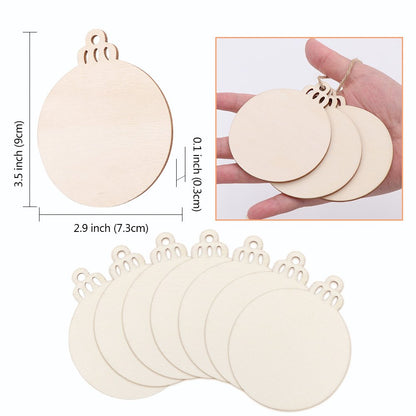 OurWarm 100pcs Wooden Ornaments for Crafts, 3.5inch DIY Christmas Ornaments to Paint, Unfinished Round Wood Slices Christmas Crafts for Hanging Xmas Tree Decorations