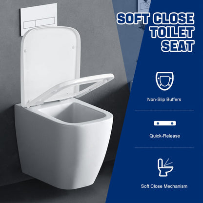 Mass Dynamic Square Toilet Seat- with Soft Close & Quick Release for Easy Cleaning, Universal Toilet Seat for Square Shaped Toilet Pans, Top Fixing Easy Installation (40.0cm L x 36cm W), White