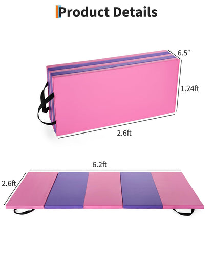Folding Gymnastics Mat & Exercise Mats&Gymnastics Tumbling Mats-Thick Portable Home Gym Floor Pad for for Pilates, Aerobics, and Martial Arts Fitness Training，Five Pads Folding design