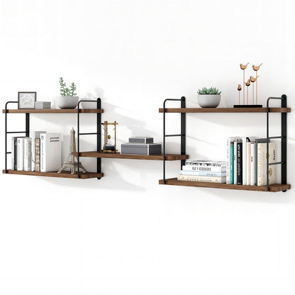 MXCSE Wall Shelves, Wall Mounted Bookshelves, DIY Floating Shelves for Wall, Wood Hanging Book Shelves for Room, Bedroom, Living Room, Easy Installation (Brown, 50W x 17H)