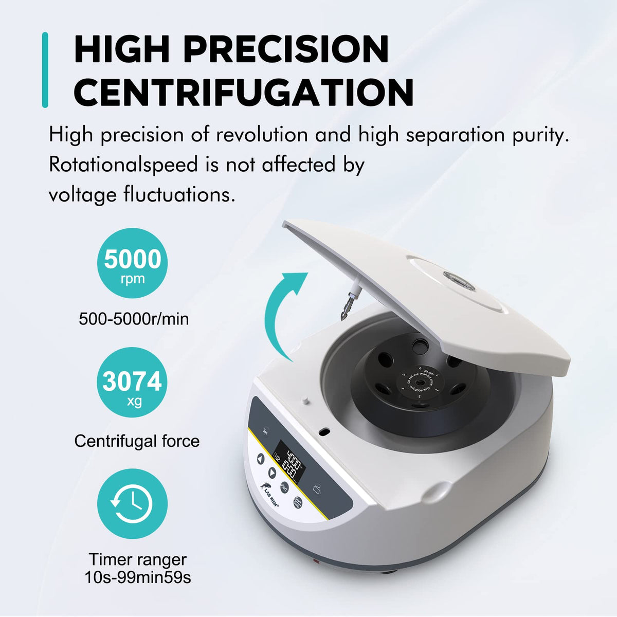 LAB FISH PRP Lab Benchtop Centrifuge Machine 6 x 2ml/5ml/10ml/15ml Capacity Test Tubes,Low Speed 500-5000r/min,Max 3074xg RCF