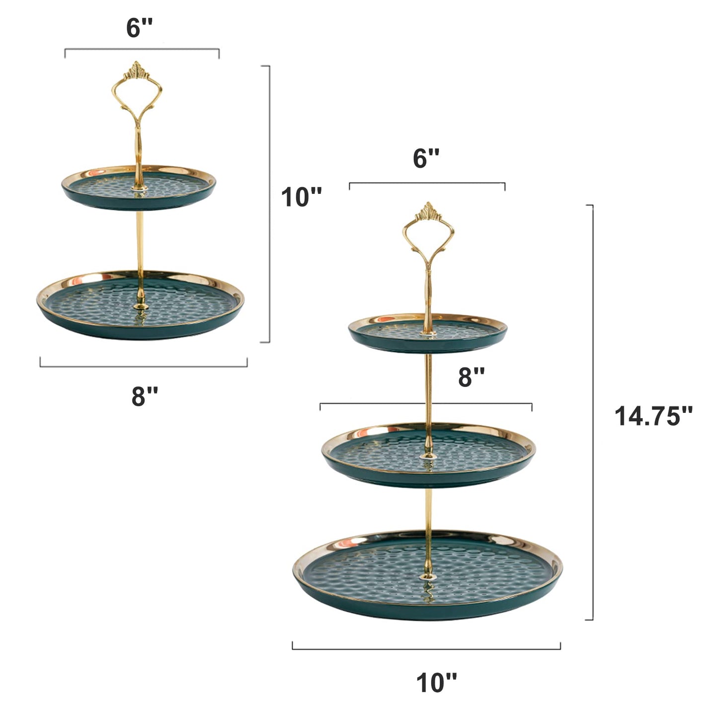 Tosnail Set of 2 Porcelain Cupcake Stand Ceramic Dessert Stand Tiered Serving Trays with Gold Rod, 3 Tiers and 2 Tiers Cake Stand Party Serving Trays Fruit Pastry Holders for Wedding and Party
