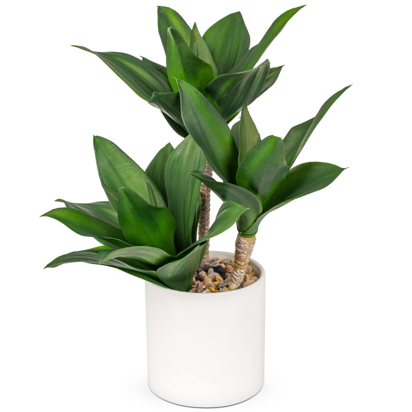 Hollyone Large Artificial Agave Plants Fake Three-Head Agave Succulent Plant Potted 15" Faux Plant in White Pot Succulent Aloe Plant Indoor for Desk Modern Home Decor