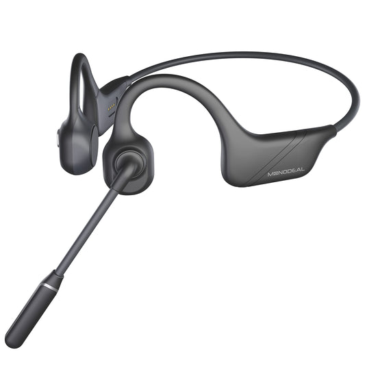 MONODEAL Bone Conduction Headphones with Mic, Bluetooth 5.3 Open Ear Headphones with Noise-Canceling Boom Microphone, Wireless Headset Earphones for Work, Driving, Home Office Commercial