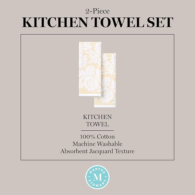 Martha Stewart Woodland Harvest Jacquard Sunflowers Kitchen Towel 2-Pack Set
