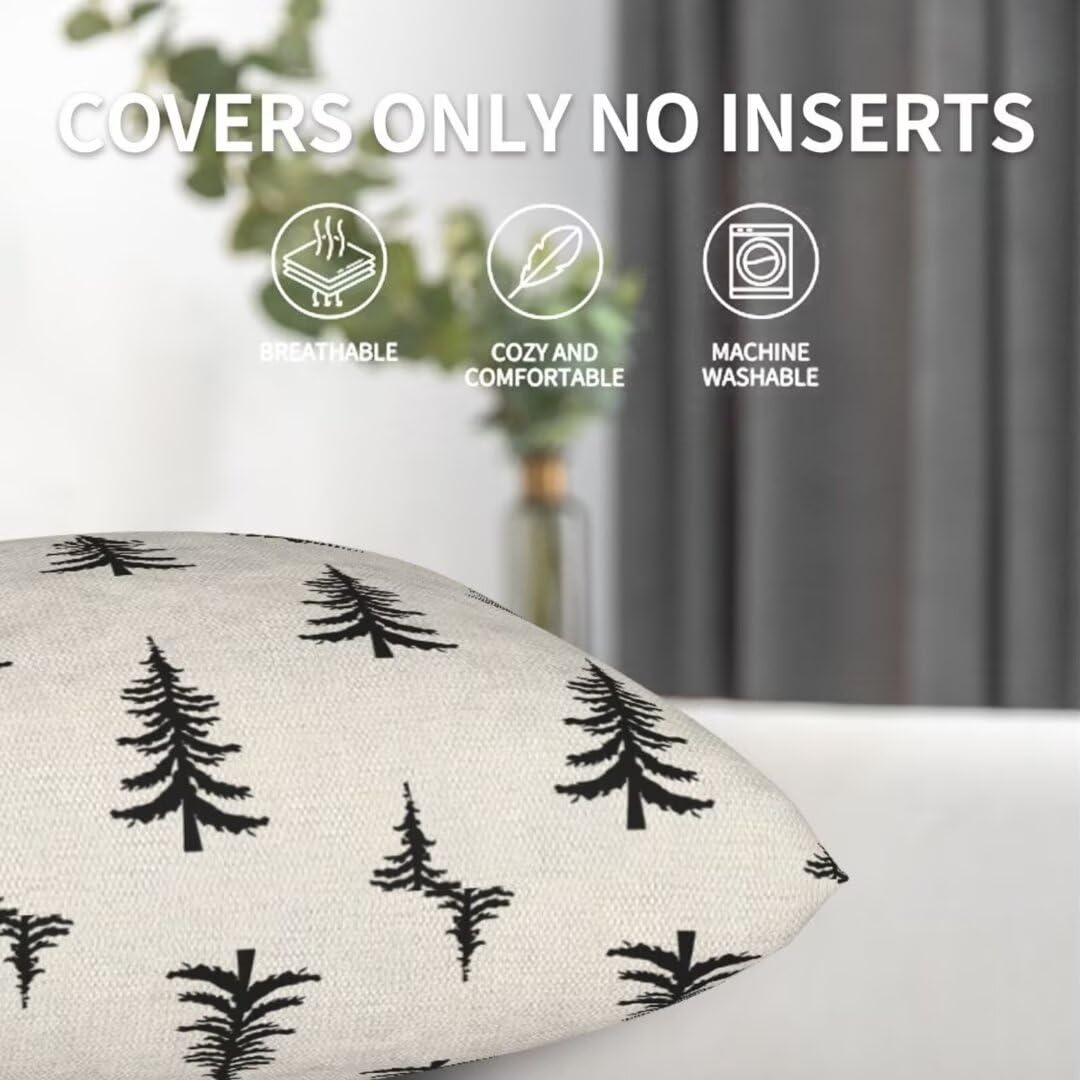Sunshineyan Christmas Pillow Covers 22 x 22 Inch Set of 2, Black Chirstmas Tree Decorations Throw Pillow Covers Outdoor Winter Holiday Farmhouse Xmas Cushion Case Linen Square for Home Couch Sofa