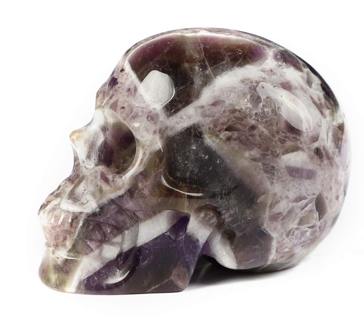 Skullis 2.0" Dream Chevron Amethyst Crystal Skull, Hand Carved Gemstone Fine Art Sculpture, Reiki Healing Stone Statue.1407