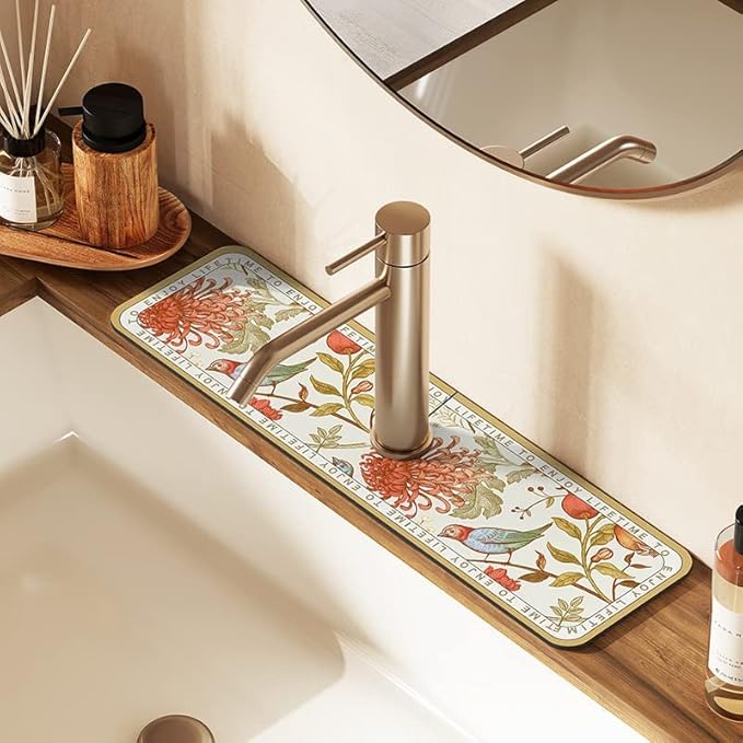 Habysedu 2pcs Fantasy Style Faucet Draining Mat, Faucet Absorbent Mat