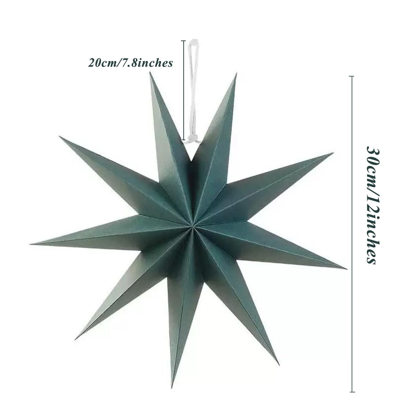 5Pcs Sage Green Paper Star 12 Inch 9-Pointed Hanging Star Lanterns for Christmas Wedding Birthday Home Winter Party Decortion