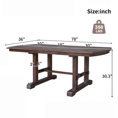 Ball & Cast 60"-78" Extendable Farmhouse Dining-Table for 6-8, Expandable Wooden Kitchen Table with 18" Removable Leaf, Large Retro H-Leg Dining Room Table for 4-8,Space Saving & Sturdy, Cherry