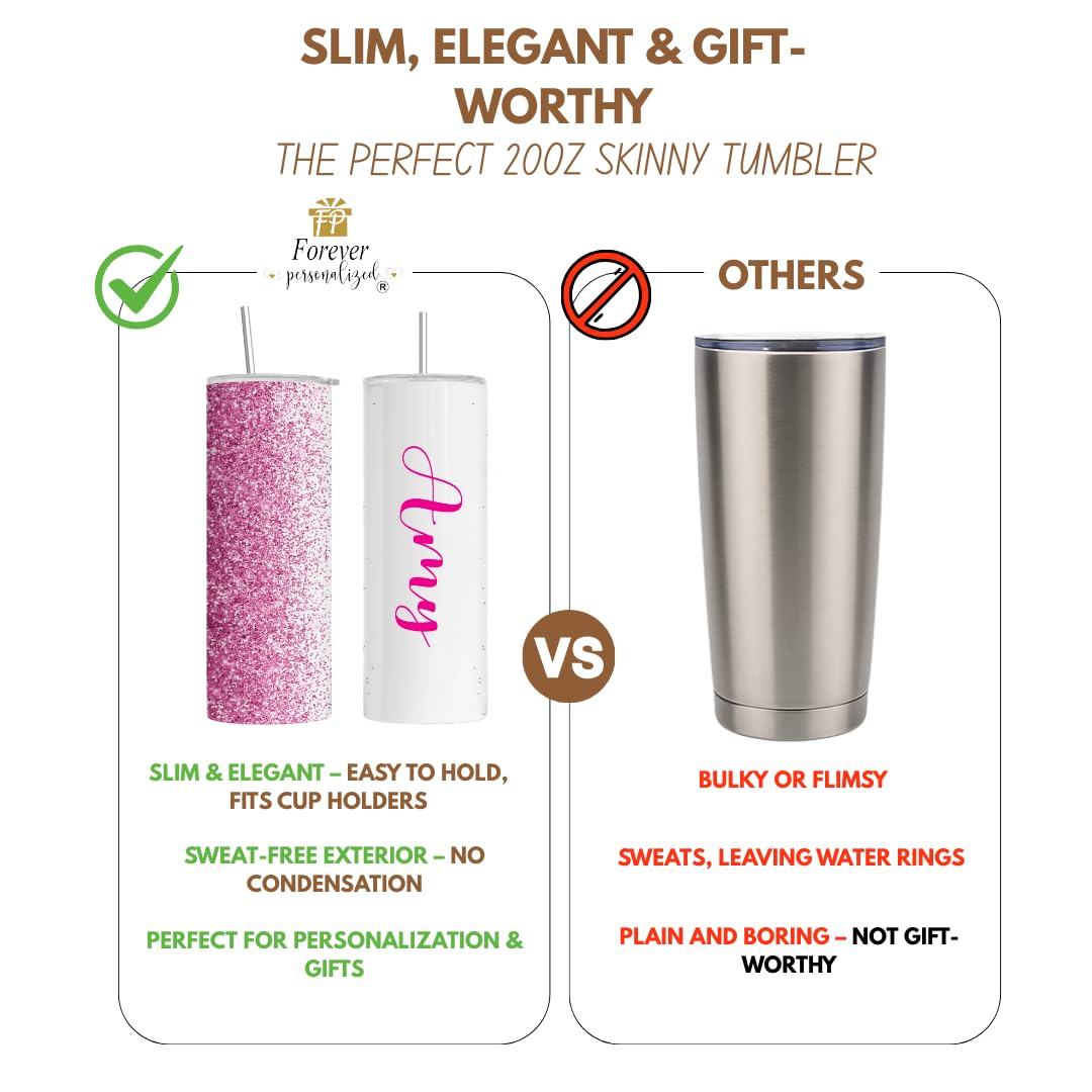 Personalized Tumbler with lid and straw | 20oz Stainless Steel Insulated | Custom Gifts | Double Wall Coffee Cups for Hot, Cold Drinks | Pink tumblers Glitter effect with Name | 20oz Cup