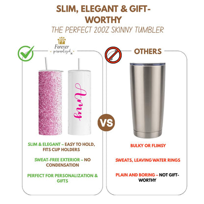 Personalized Tumbler with lid and straw | 20oz Stainless Steel Insulated | Custom Gifts | Double Wall Coffee Cups for Hot, Cold Drinks | Pink tumblers Glitter effect with Name | 20oz Cup