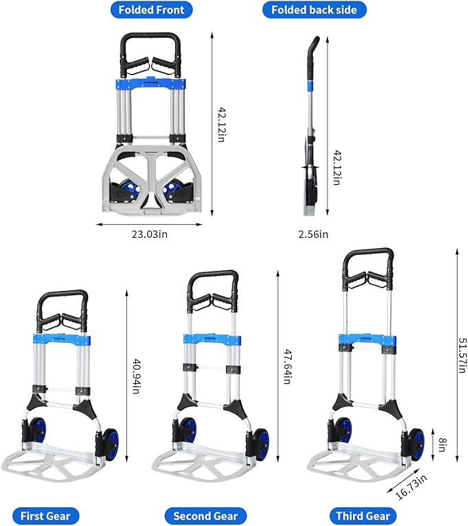 Folding Hand Trucks Heavy Duty by Leeyoung, 500 lb Aluminium Folding Hand Cart