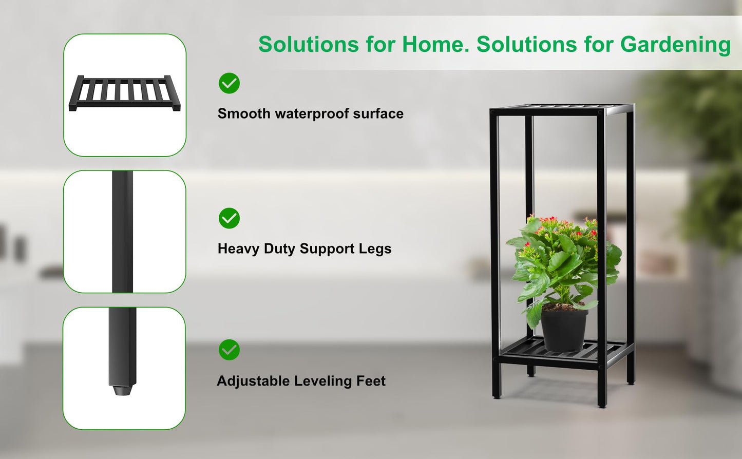 Zhongma 2 Tier 30" Tall Indoor Outdoor Plant Stand, 12 L x 12 W x 30 H inch, Heavy Duty Square Metal Flower Stand for Patio, Home, Garden, 220 LBS Capacity & Heavy Duty Construction