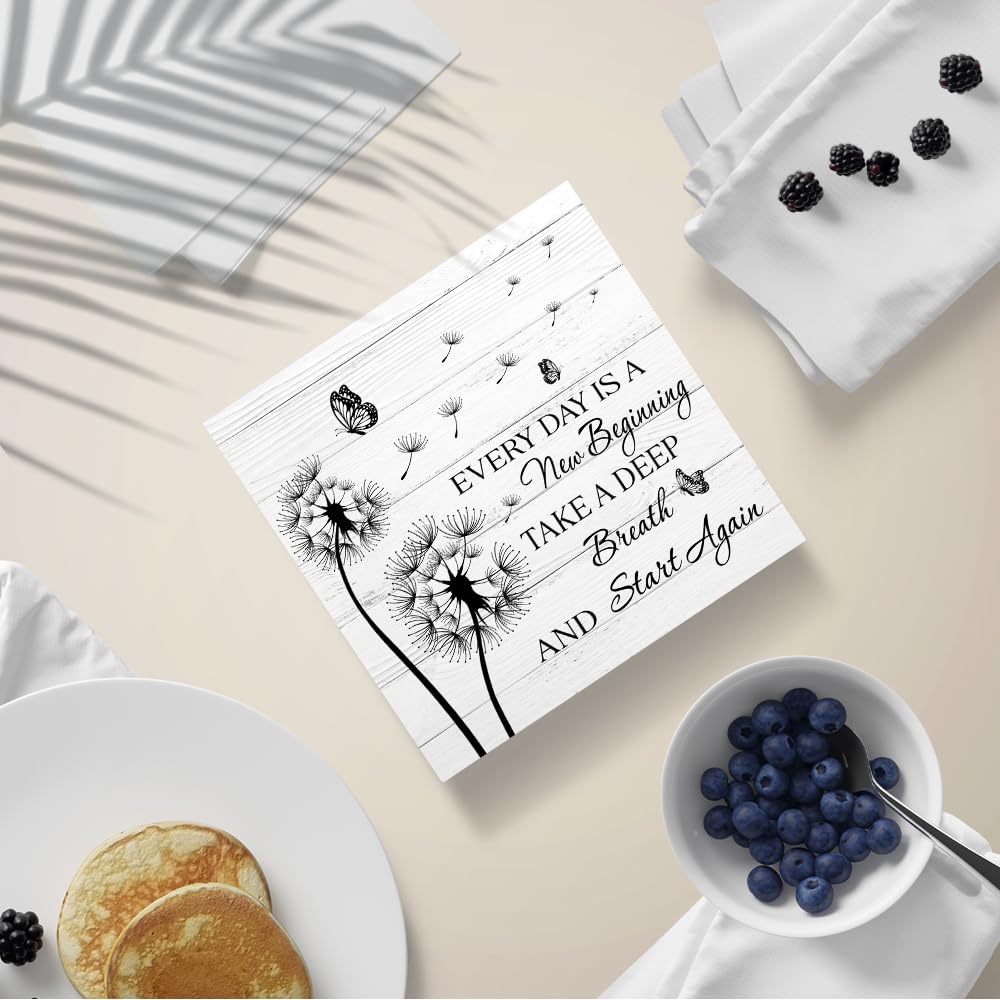 PUVOXHO Every Day Is A New Beginning Take A Deep Breath And Start Again Wooden Sign Desk Decor for Home Office Farmhouse Bedroom, Yoga Spa Room Decor, Inspirational Gifts for Women Friend Coworker BFF