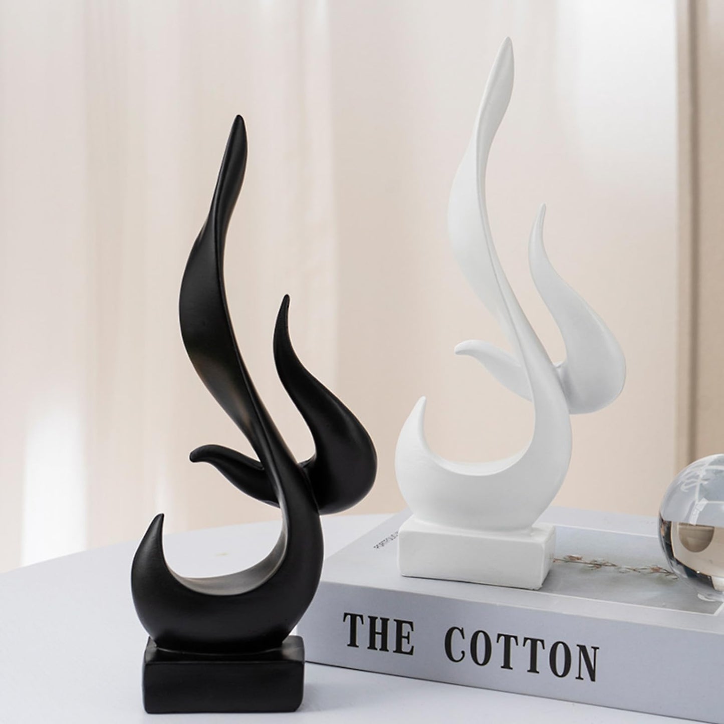 Bocnity Modern Flame Sculpture Decor Flame Statue Resin Sculptures Abstract Art Figurines Centerpiece Sculpture for Home Decor Living Room Stand Coffee Table Office Decor(Black-B)