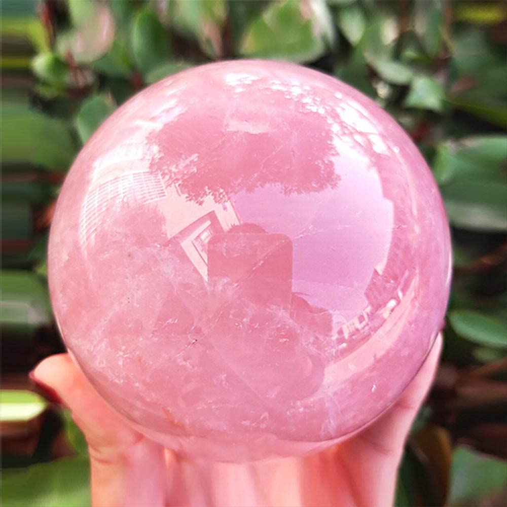 MDYSC 3.54inch Natural Pink Rose Quartz Magic Crystal Healing Ball Ornament Sphere + Base (9cm (3.54inch))