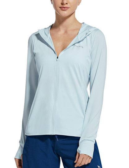 baleaf Women's Long Sleeve Sun Protection Shirts UPF Zip Hoodie Jackets Lightweight Quick Dry Outdoor Light Blue XXL