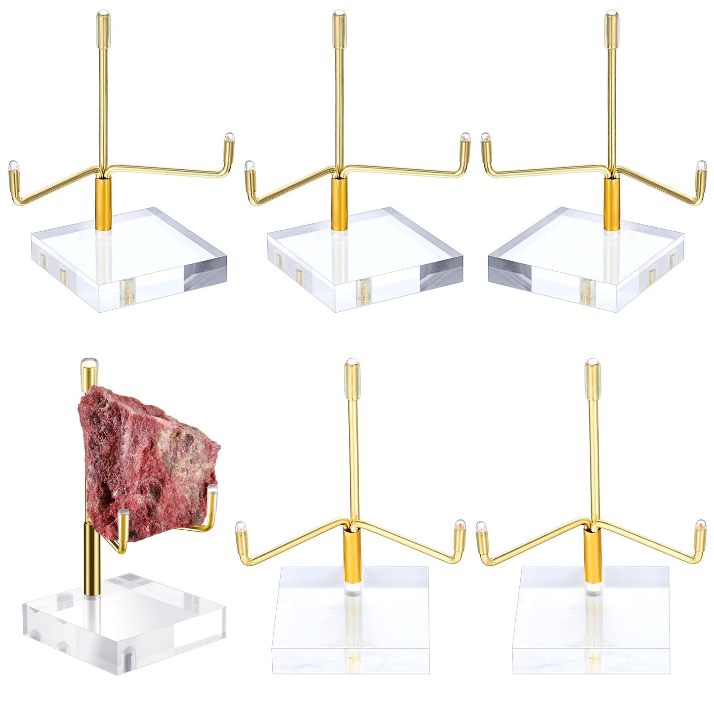 MAQUITA 6 Pcs Acrylic Easel Display Stand, Crystal Acrylic Easel Geode Stand with Adjustable Metal Arms, Rock Display Crystal for Gemstones Fossils Minerals (2.4 × 2.4 × 3.82 Inch)