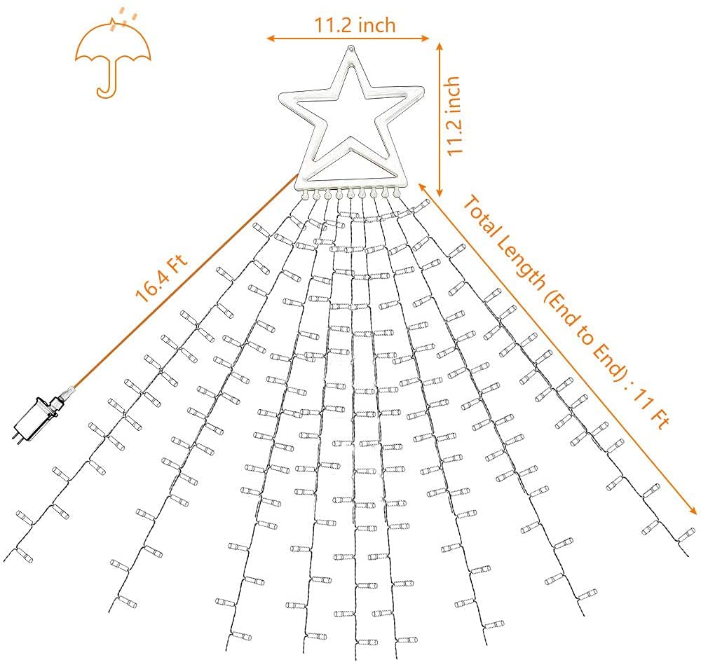 Christmas Decorations Star String Lights,320 LED Outdoor Christmas Tree Lights with 13" Topper Star,8 Modes Waterproof Hanging Fairy Twinkle Lights for Xmas New Year Party Holiday